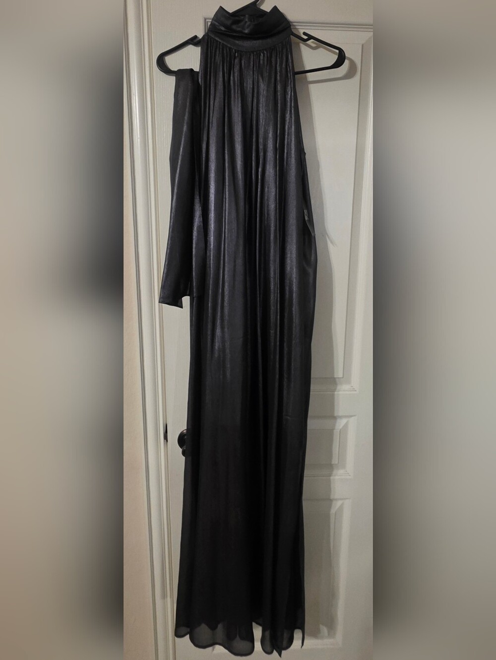 New York & Company Black One-Shoulder Halter Maxi Dress